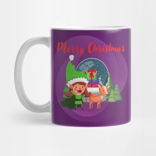 Snow globe, santa elf and reindeer Mug